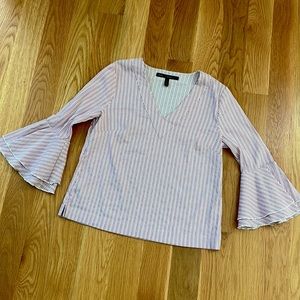White House Black Market Pink Stripe Bell Sleeve Top EUC Size 2